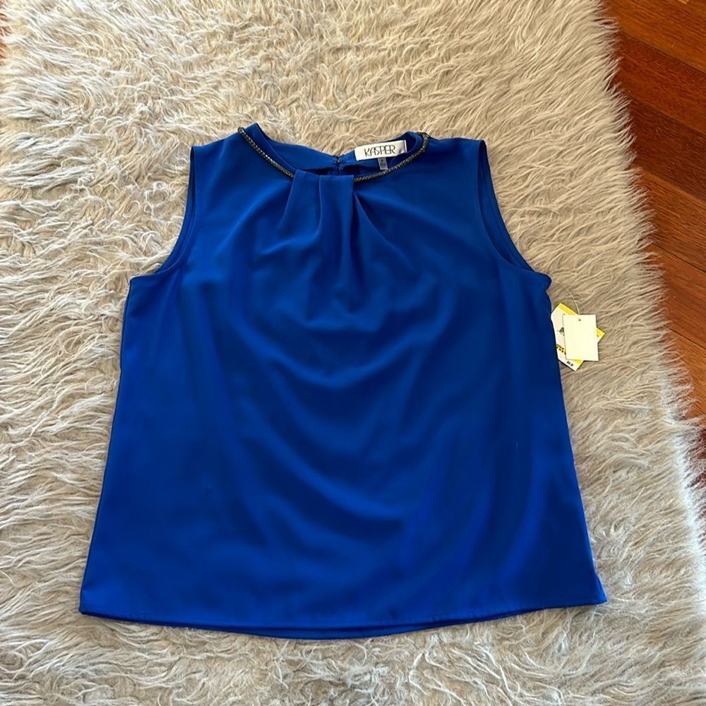 NWT Kasper Colby blue‎ tank top with black neck chain